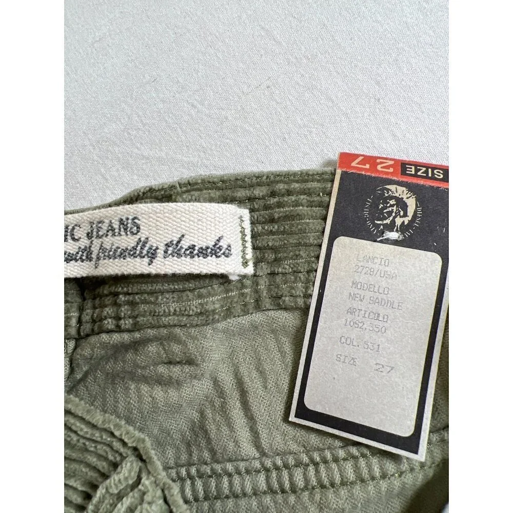 RARE 90s DIESEL New Saddle Mens Size 27W Olive Fat Cord Jean NOS with Tags Italy